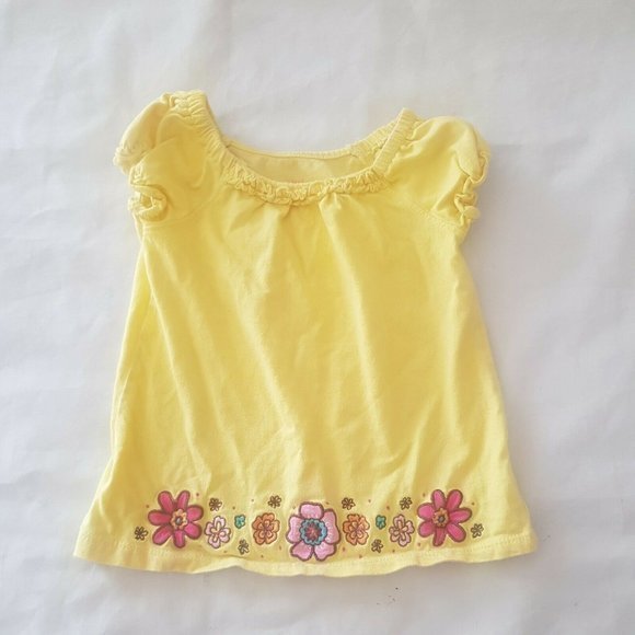 Emmas Garden Blouse Top Size 24 months Yellow Embroidery Floral Short Sleeve - Picture 9 of 12